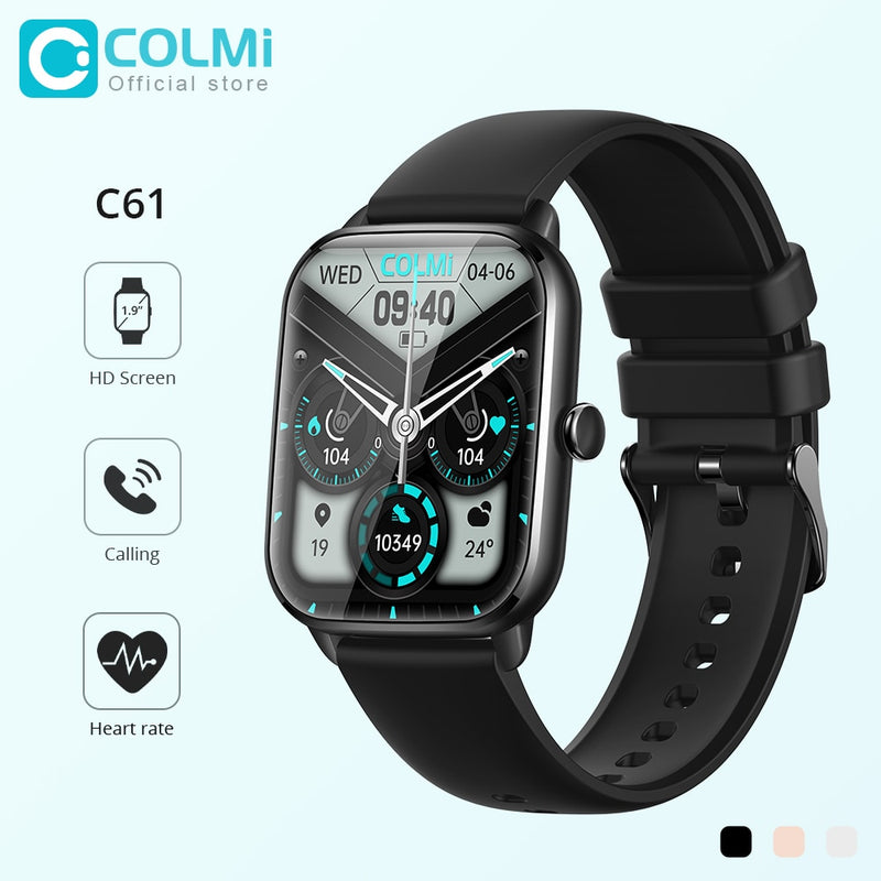 COLMI C61 Smartwatch 1.9 inch Full Screen Bluetooth Calling Heart Rate Sleep Monitor 100+ Sport Models Smart Watch For Men Women