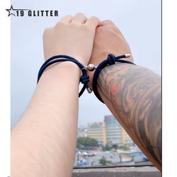 2PCS/SET Alloy Couple Magnetic Attraction Ball Creative Bracelet Stainless Steel Friendship Rope Men and Women Jewelry Gift