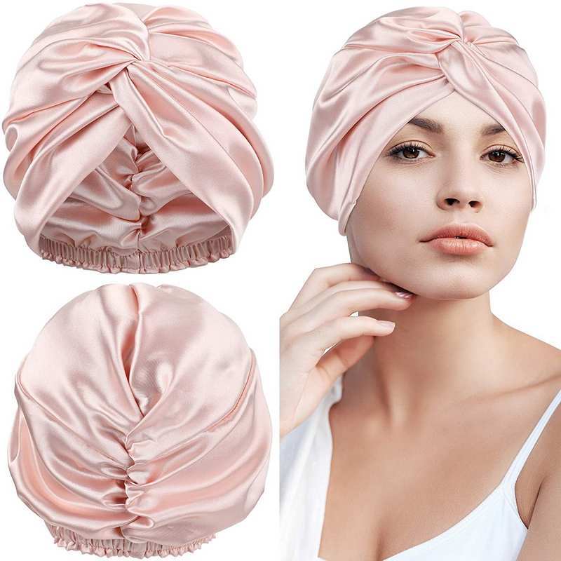 100 Mulberry Silk Turban Bonnets For Women Twisted Sleeping Night Cap 19 Momme Pure Silk Hair Wrap Cap For Curly Ladies Headwrap