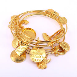 5pcs Gold Color Bangle Bracelet Set Adjustable Wire Cuff Bracelets for Women Fashion Jewelry Charm Bangles Gift C042