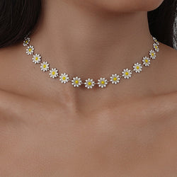 Flower Daisy Clavicle Chain Necklace for Women Girls Korean Style Sweet Short Choker Statement Wedding Bridal Jewelry Neck Chain